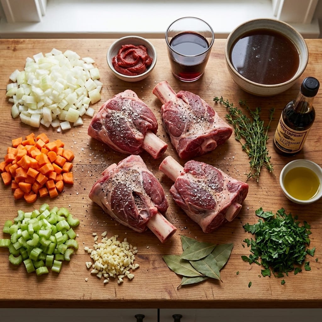 Ingredients for making oven-braised beef shanks